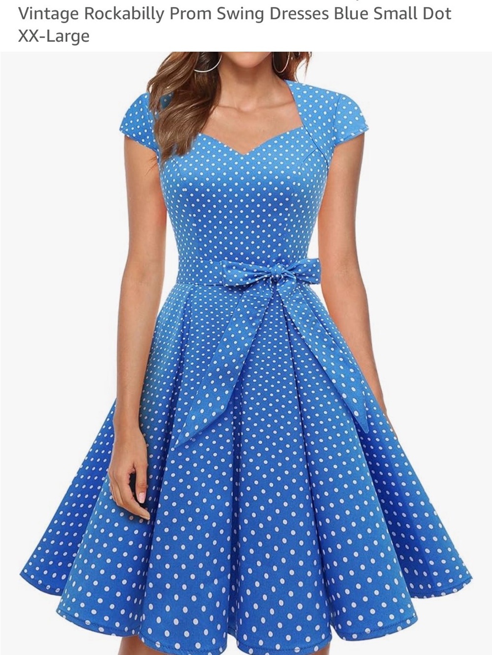 Polka Dot Midi Swing Dress in Blue with Bow